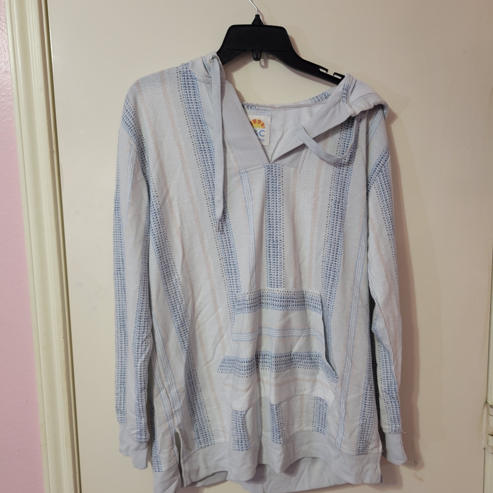 C&C California Blue and White Textured Hoodie